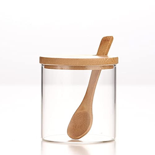 Glass Spice Condiment Jars Kitchen Seasoning Box with Bamboo Lid & Wooden Spoon